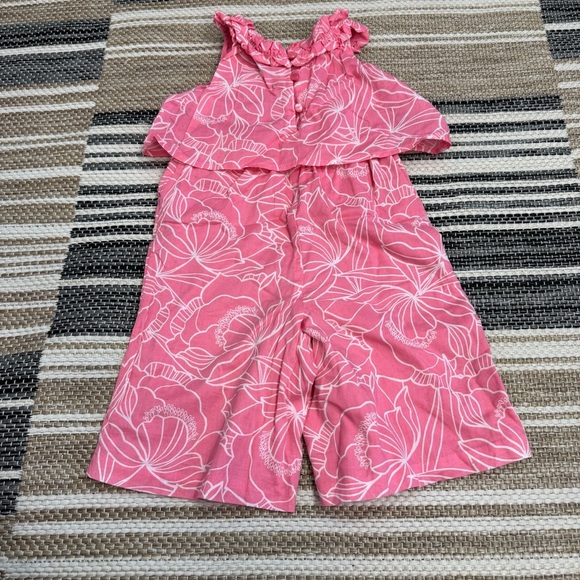 Janie and Jack Pink Floral Tropical Print Sleeveless Jumpsuit Lined Size 12-18M - Picture 5 of 10